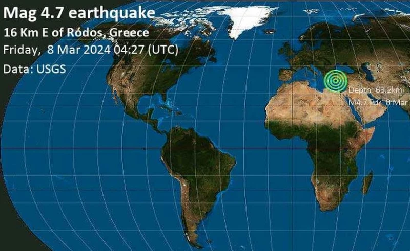 Силно земетресение удари край гръцкия остров Родос