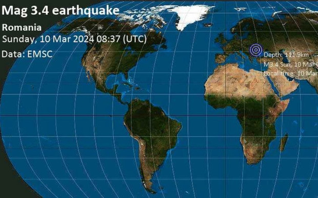 Земетресение с магнитуд 3 4 разлюля на 29 км от Фокшани