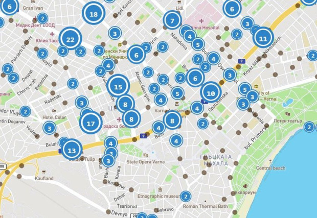 Това е екранна снимка от Картата на ПТП във Варна
