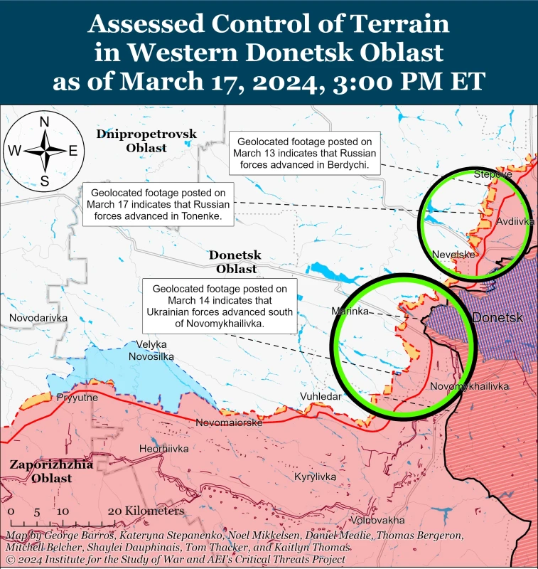 ISW: Руските войски настъпват в района на Авдеевка и Донецк