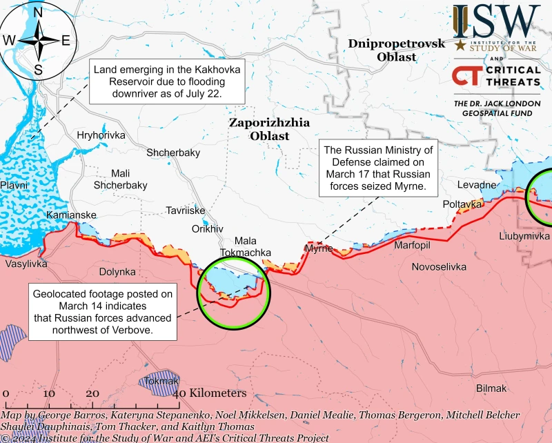 ISW: Руснаците напредват в Запорожка област, позиционни боеве се водят на повечето направления