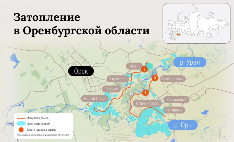 Нивото на река Урал в Русия се приближава до критична граница