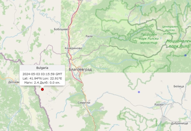 </TD
>Земетресение с магнитуд 2.4 по Рихтер е регистрирано тази сутрин