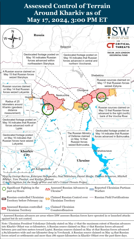 ISW: Руското настъпление в Харковска област е част от плана за създаване на "буферна зона"