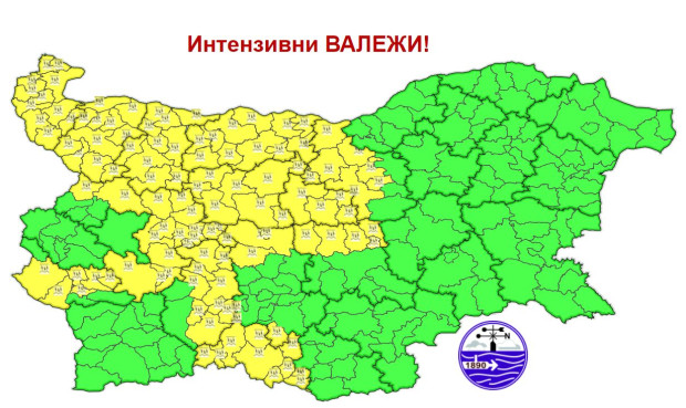 13 области в България са предупредени за интензивни валежи през