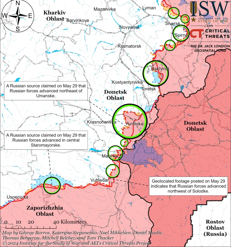 ISW: Руските сили напредват на Донецкото направление и в района на Красногоровка