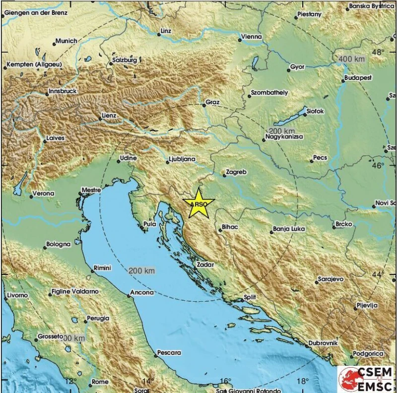 Земетресение разлюля близо до Адриатическото крайбрежие на Хърватия при Риека