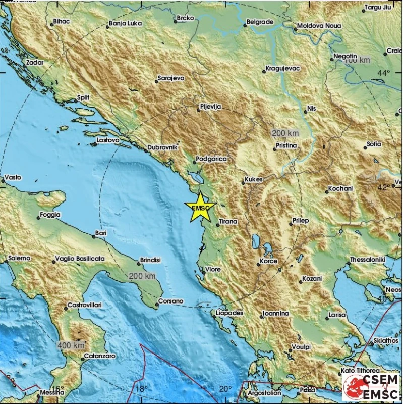 Земетресение с магнитуд 4.6 на адриатическия бряг на Албания