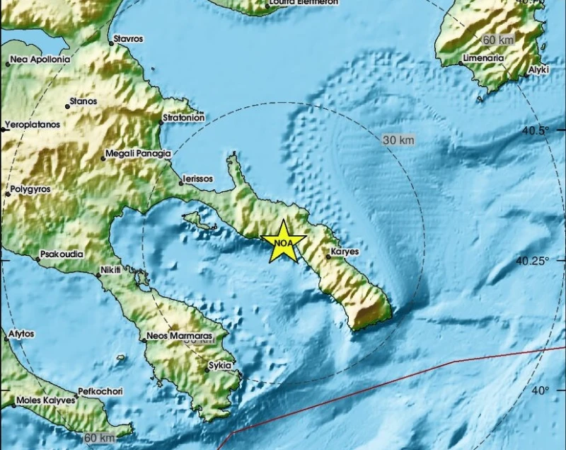 Земетресение с магнитуд 4.3 разтърси Атон на Халкиди