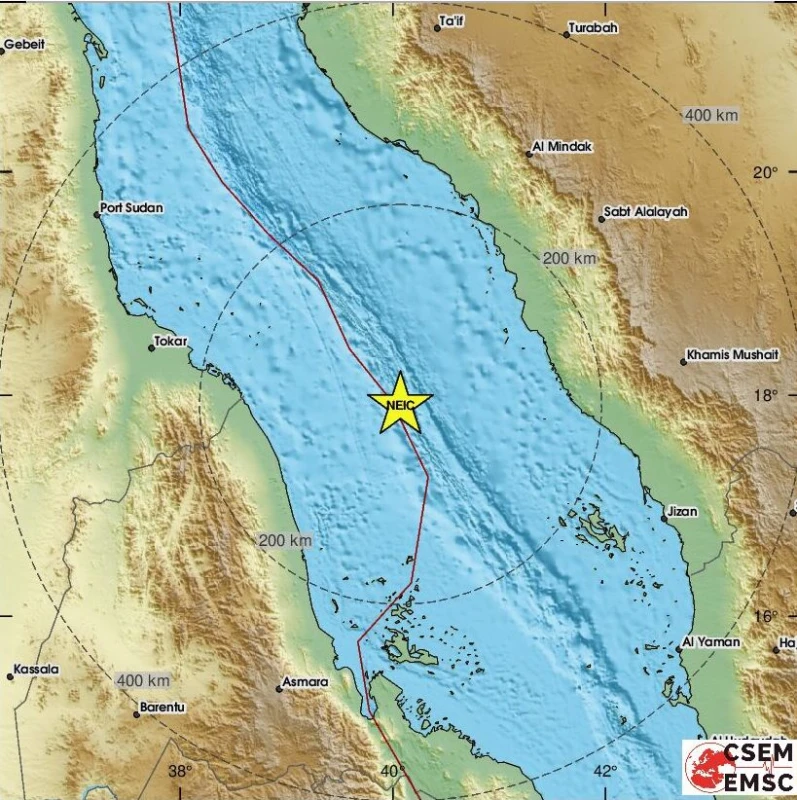 Три земетресения с магнитуд до 4,9 по Рихтер са регистрирани на плитка дълбочина в Червено море