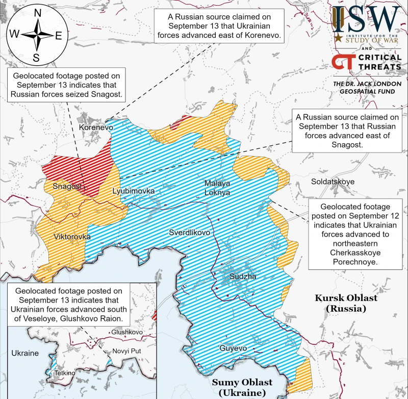 ISW: Русия настъпва в Курска област от две страни, като оказва натиск на ВСУ край Купянск и Торецк