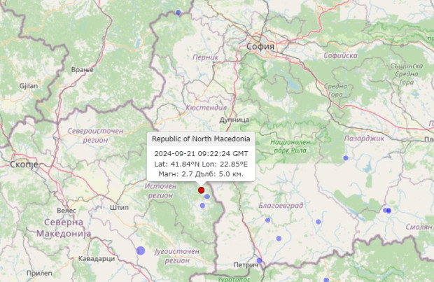 Земетресение с магнитуд от 2 7 е регистрирано в граничния район