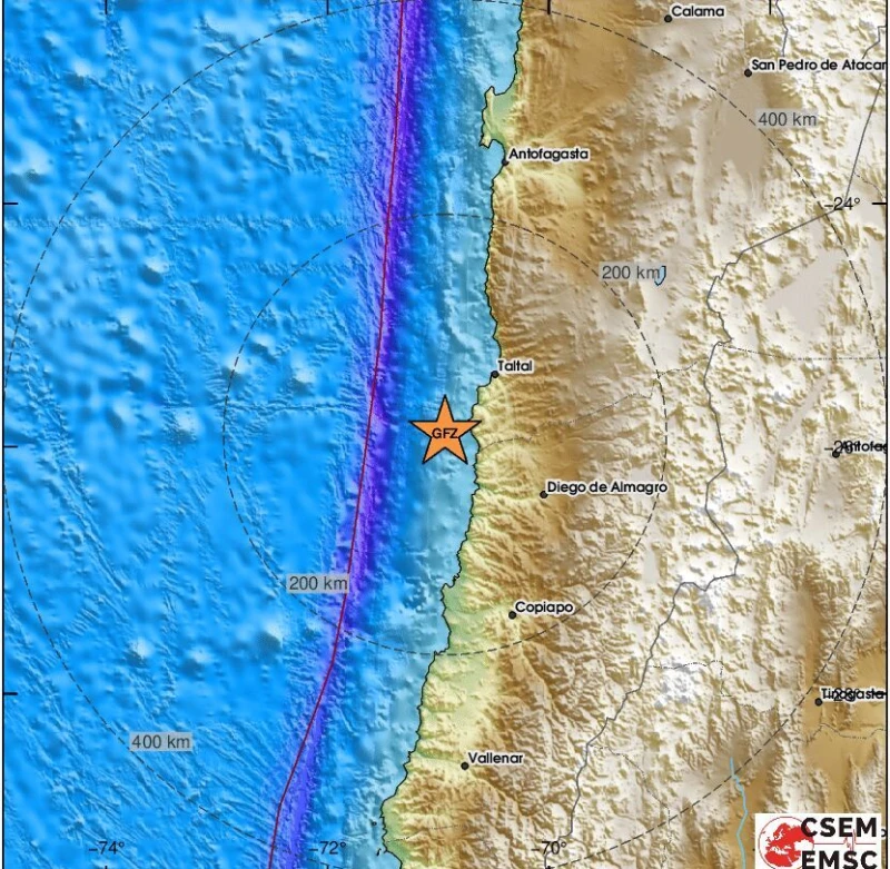 Земетресение от 5,9 по Рихтер е регистрирано край бреговете на Чили