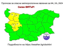 Жълт код за четири области в България