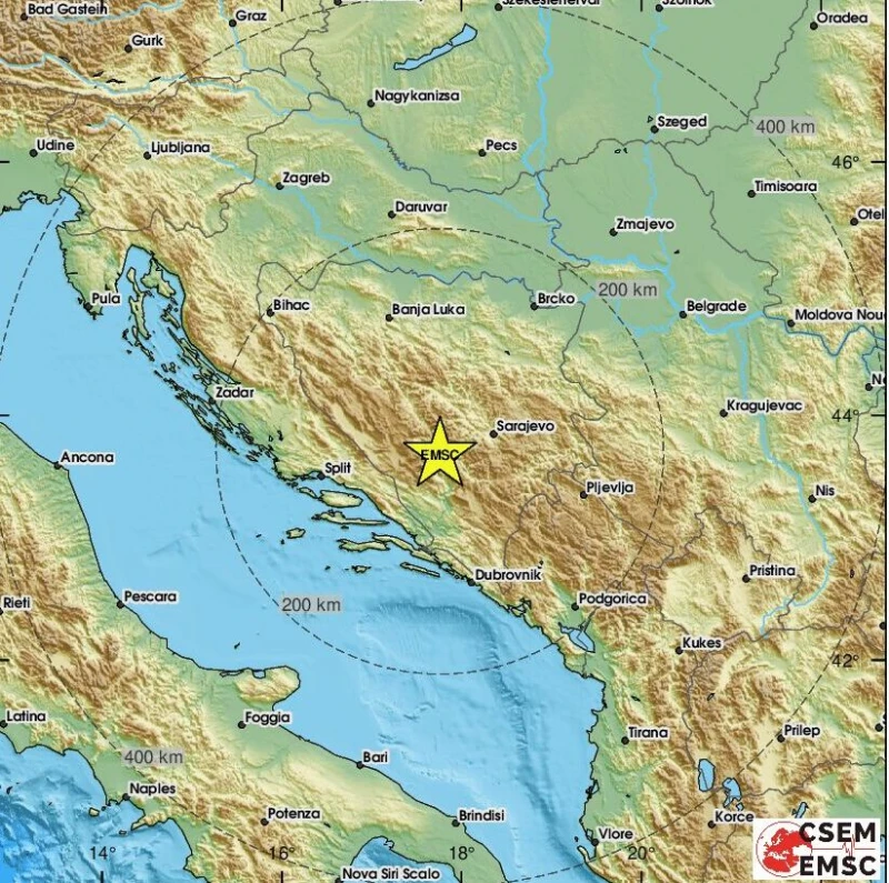 Плитко земетресение от 3,1 по Рихтер е регистрирано в Босна и Херцеговина