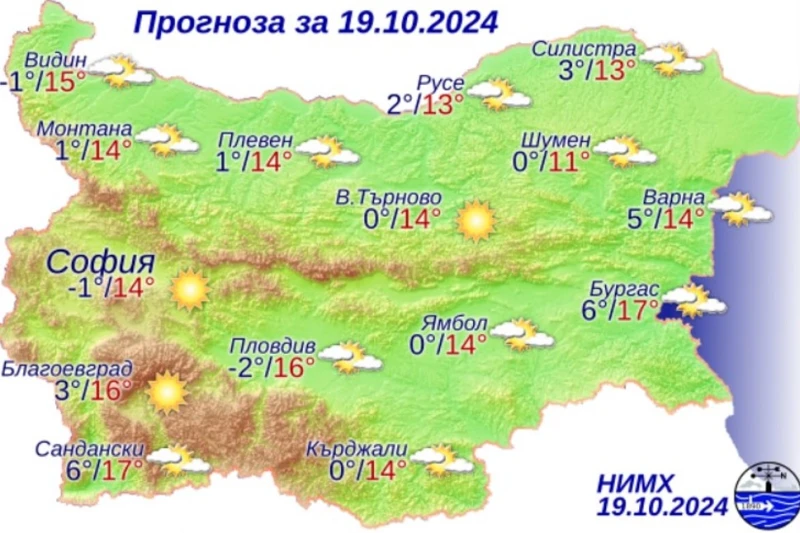 Утрото настъпва с температури под нулата, максималните няма да надвишават 17 градуса