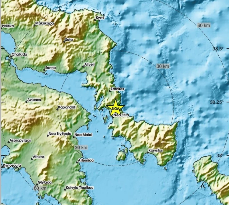 Земетресение с магнитуд 3.3 е регистрирано на гръцкия остров Евбея