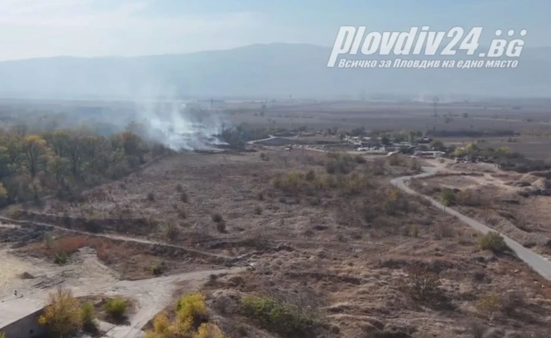 Дронът на Plovdiv24.bg засне пожара, който затвори училище и детска градина