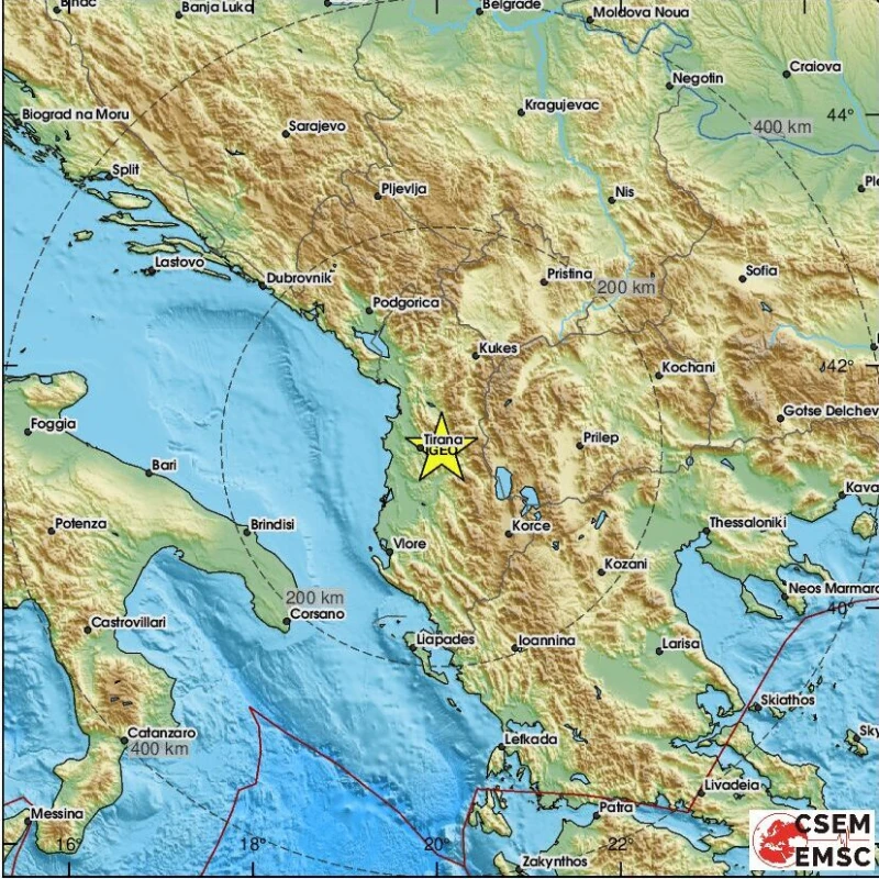 Земетресение от 3,2 по Рихтер е регистрирано близо до Тирана