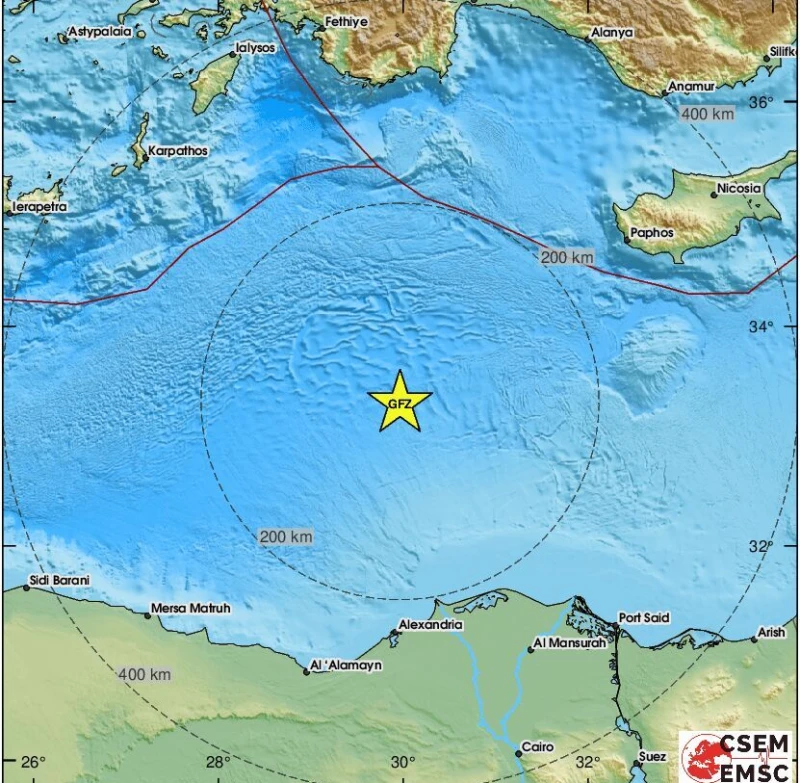 Земетресение от 4,8 по Рихтер е регистрирано в Източното Средиземноморие
