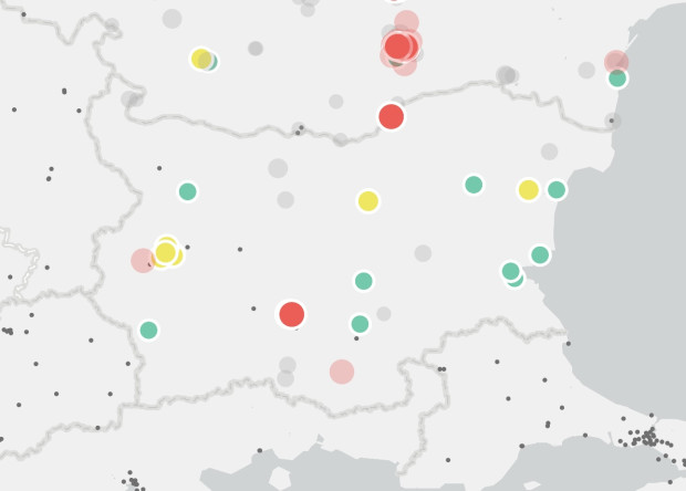 Повишени концентрации на прахово замърсяване това отчитат няколко от