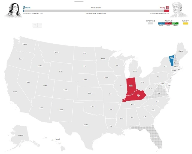 Камала Харис печели във Върмонт, Доналд Тръмп в Индиана и Кентъки
