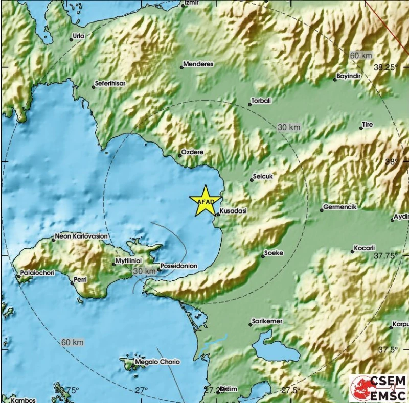 Плитко земетресение от 3,6 по Рихтер е регистрирано край турския курорт Кушадъсъ