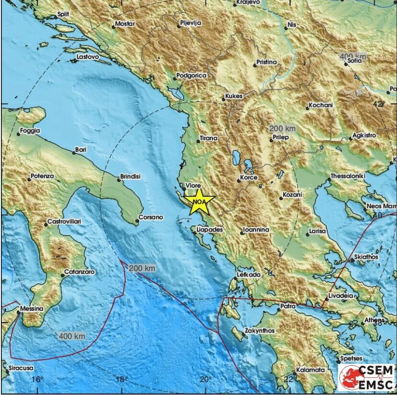 Плитко земетресение от 3,3 по Рихтер е регистрирано в Албания след поредица от трусове през нощта