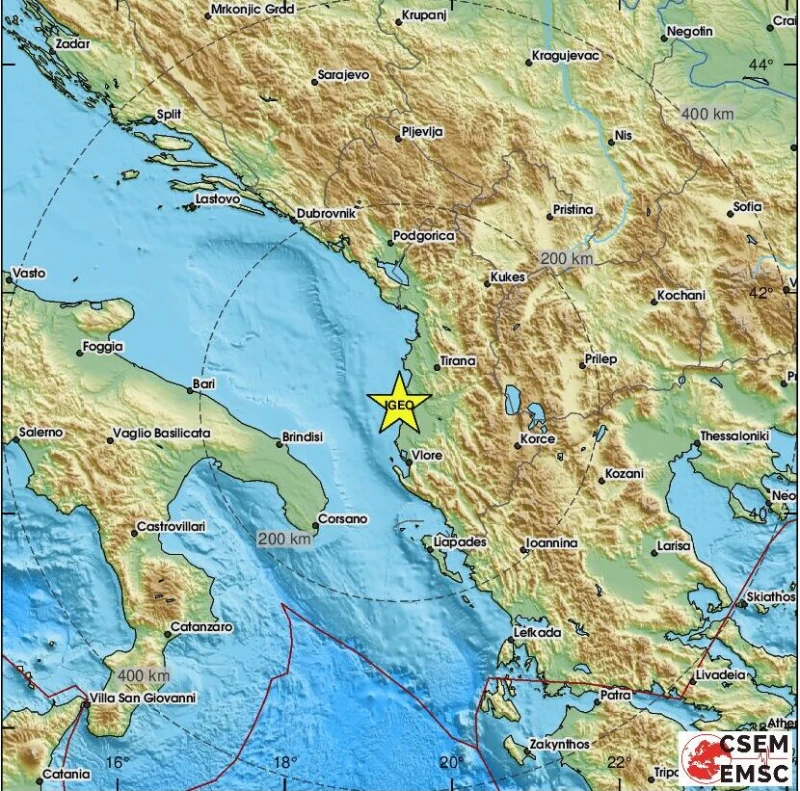 Земетресение с магнитуд от 3,0 по Рихтер е отчетено край албанското крайбрежие на Адриатическо море