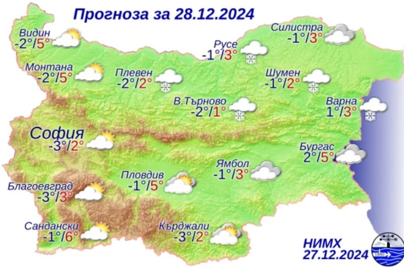 Мрачно време над градовете, ниски температури и силен вятър в планините утре