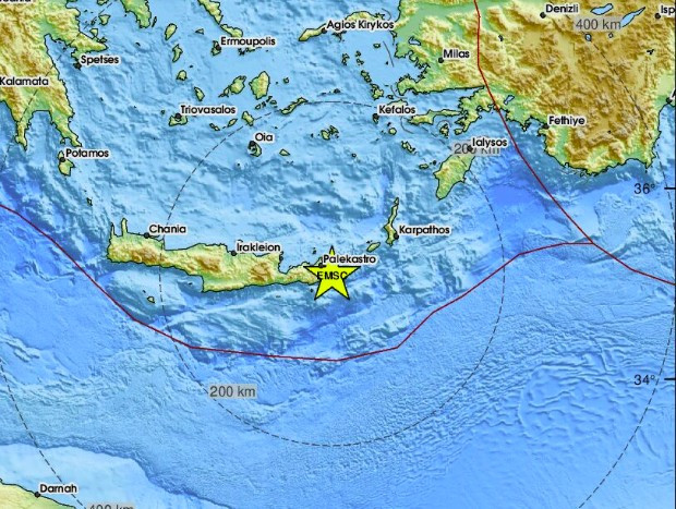 Две земетресения разтърсиха остров Крит Първото земетресение е с магнитуд