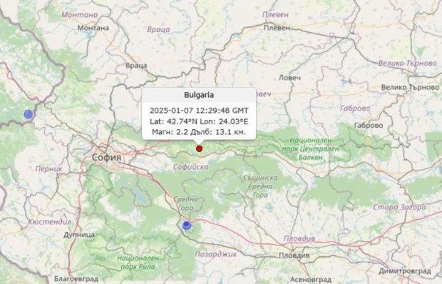 Слабо земетресение с магнитуд 2 2 по Рихтер разлюля Софийска