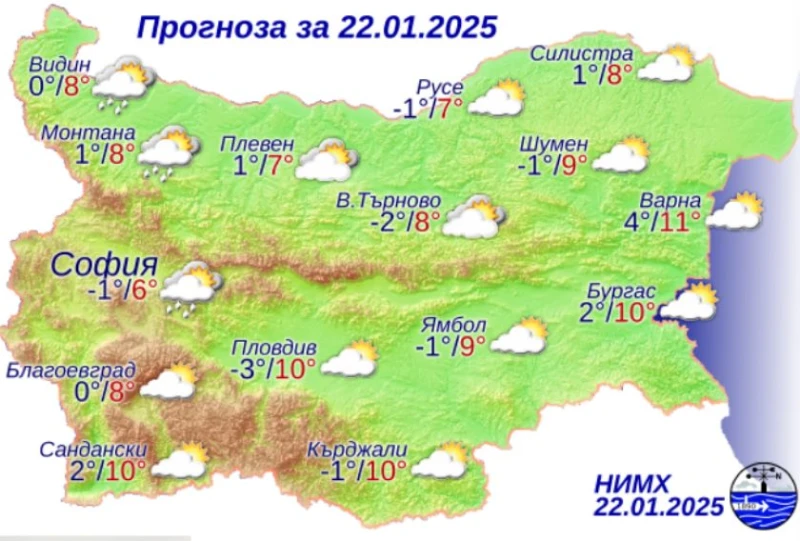 Намалена видимост в Източна България, предимно облачно ще е днес в цялата страна 