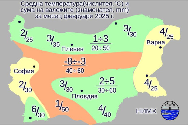 Тази година през февруари се очаква средната месечна температура да