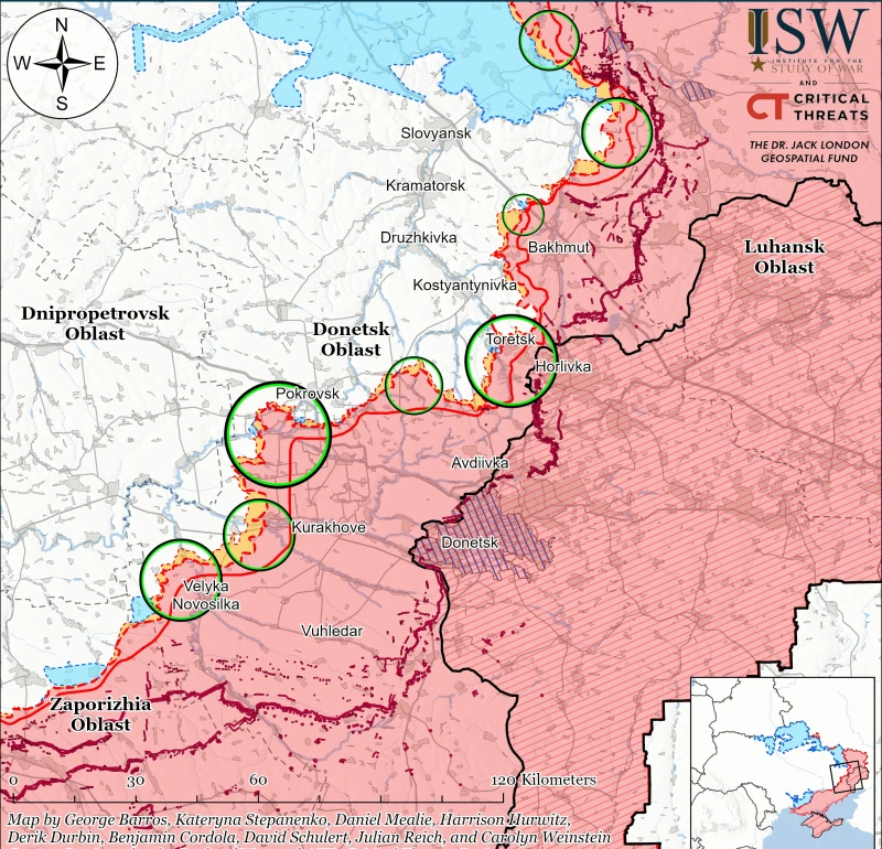 ISW: Руските войски напредват на Купянското направление и в Донецка област