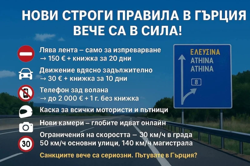 Нови жестоки глоби за шофьорите в Гърция