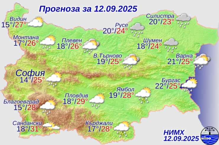 Облаци, дъжд и вятър, температурите днес падат