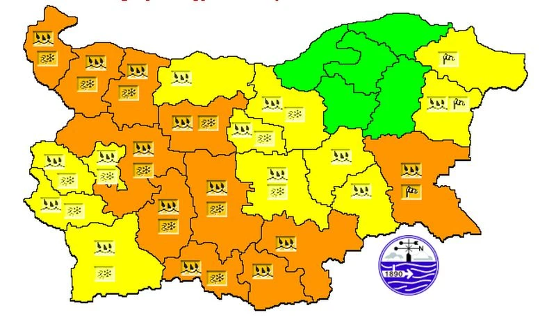 Издадени са три предупреждения, карта ги показва по области