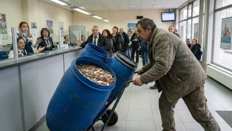 Клиент пристигнал с три бидона събрани монети, обменил ги в евро, блокирал банката