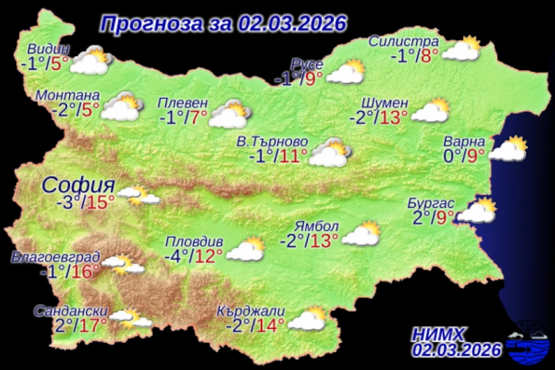 Слънчево време в понеделник