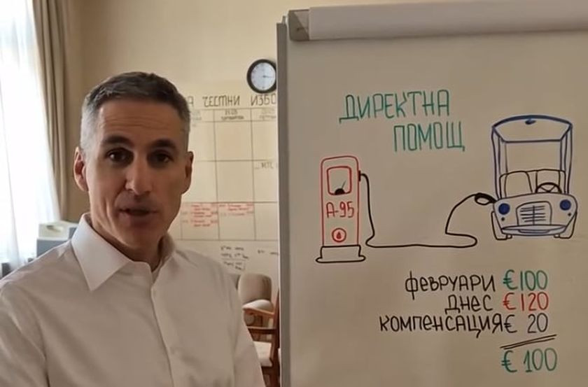 С рисунки на бяла дъска служебният министър председател обясни