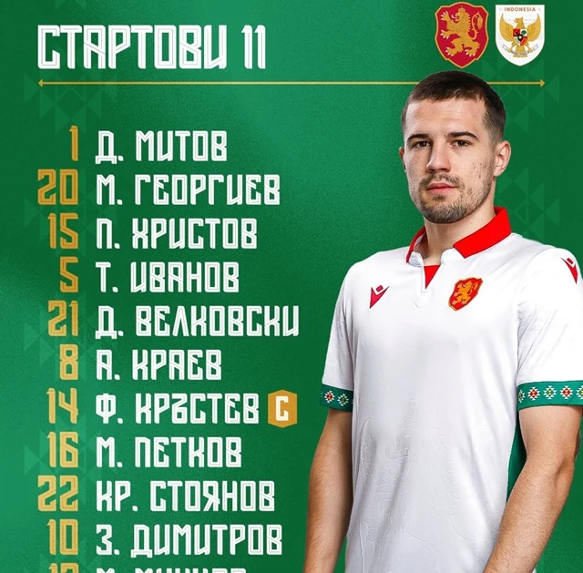 Вижте стартовите състави на България и Индонезия