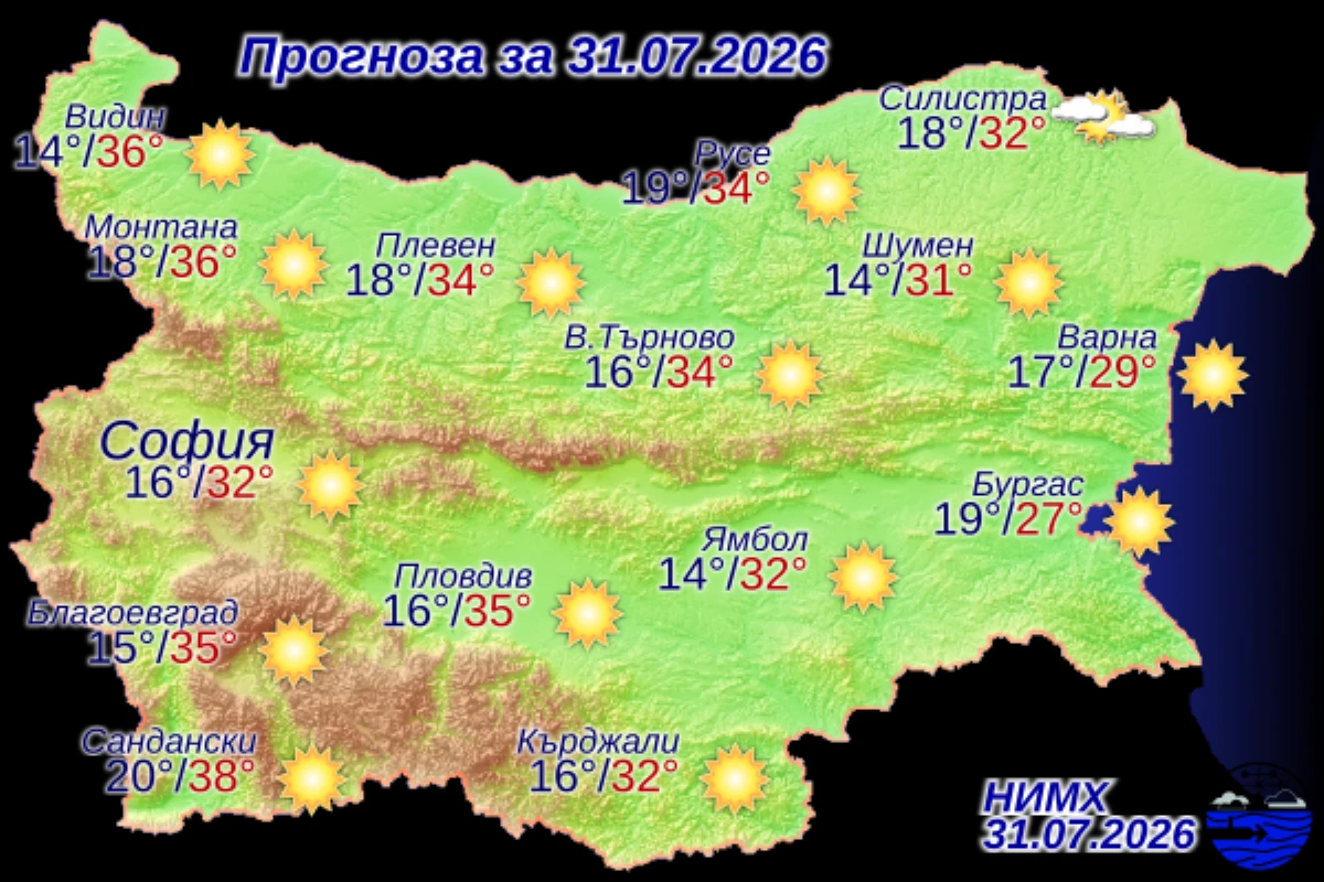 Слънчев петък с температури до 36 градуса