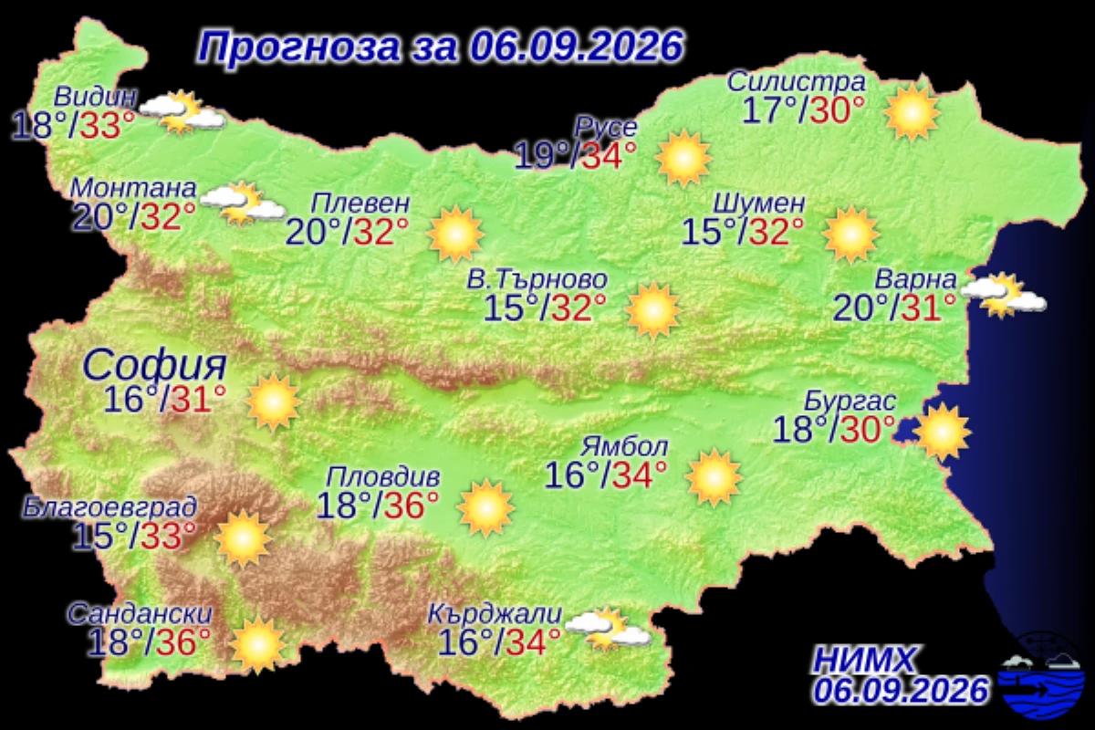 Слънчево и до 36 градуса на 6 септември