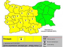 Жълт код за опасно ниски температури обявиха от НИМХ за утре в Пловдив