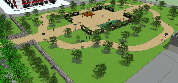 Нов парк с много зеленина детска площадка зона за спорт