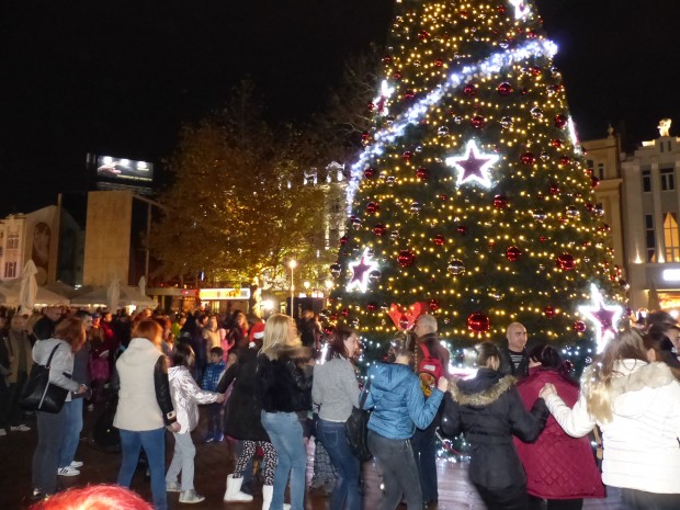Фолийната елха пред община Пловдив светлините на която ще бъдат