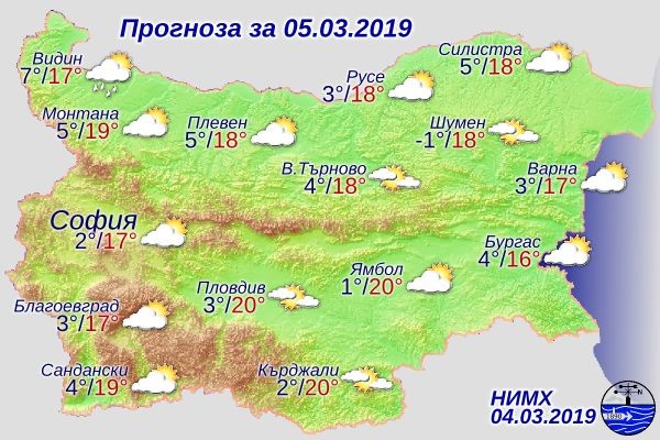 Атмосферното налягане ще е по-ниско от средното и преди обяд