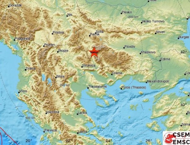 Леко земетресение е регистрирано на 13 км от Благоевград тази