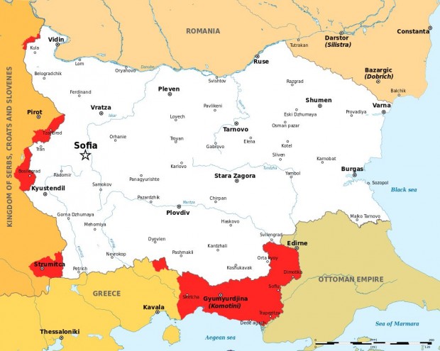 > Карта на България след Ньойския мирен договорПо силата на